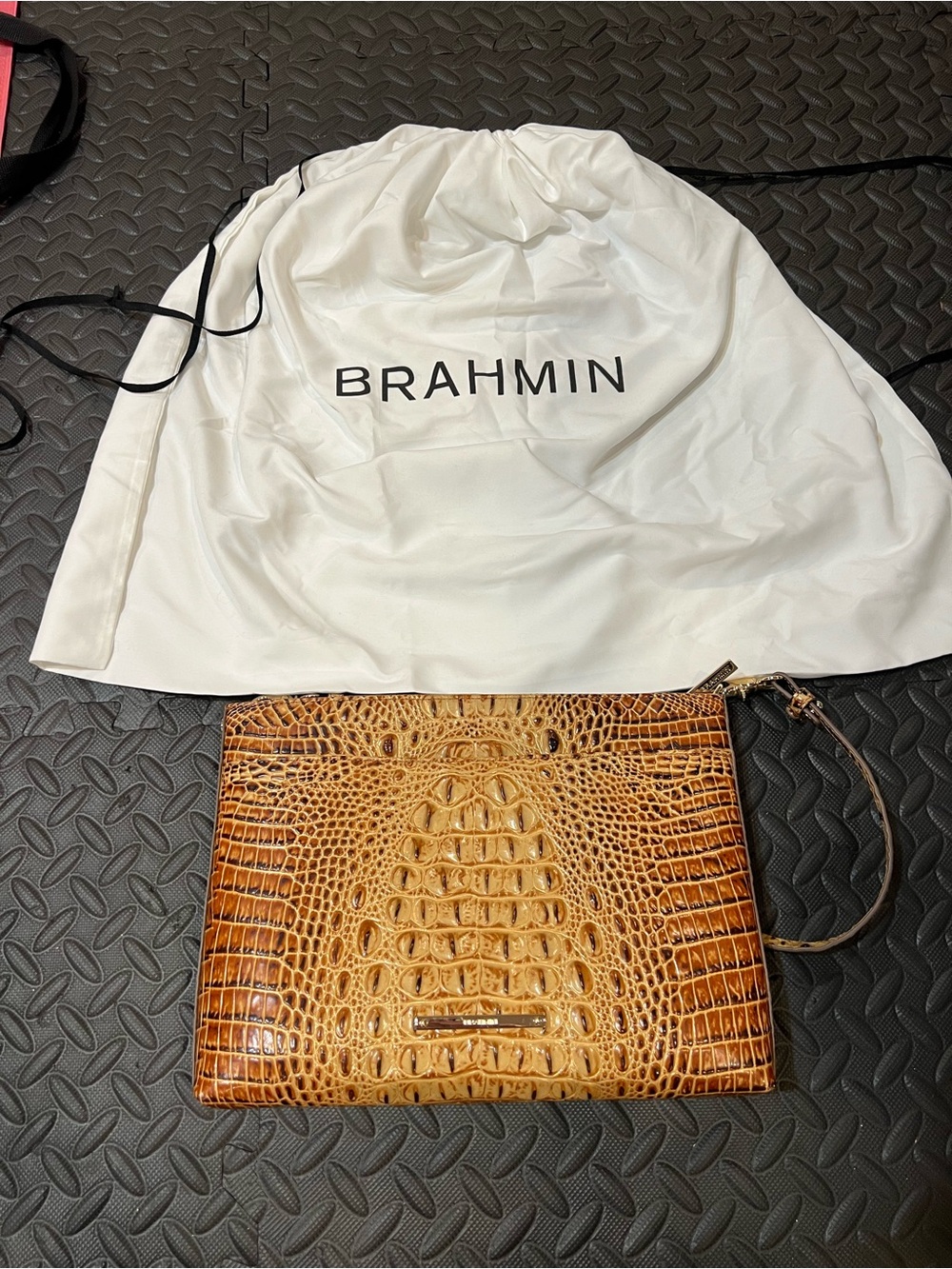 Brahmin Golden Tan Croc-Embossed Leather Wristlet